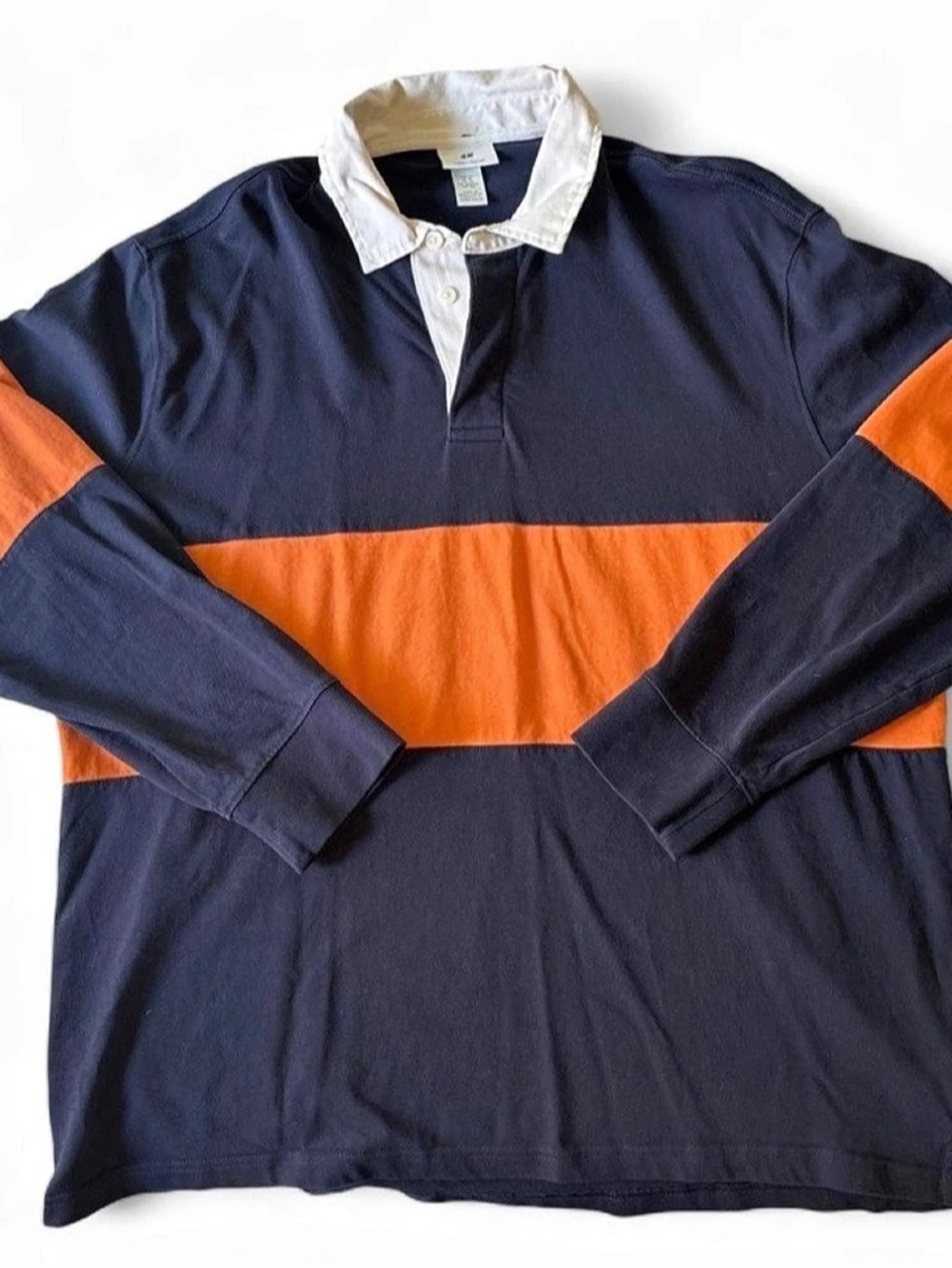 H&M Color Block Long Sleeve Polo in Blue & Orange Size XL
